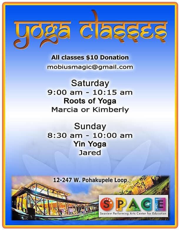 YOGA Classes at SPACE  Saturday 9-10:15 am       Sunday 8:30-10 am